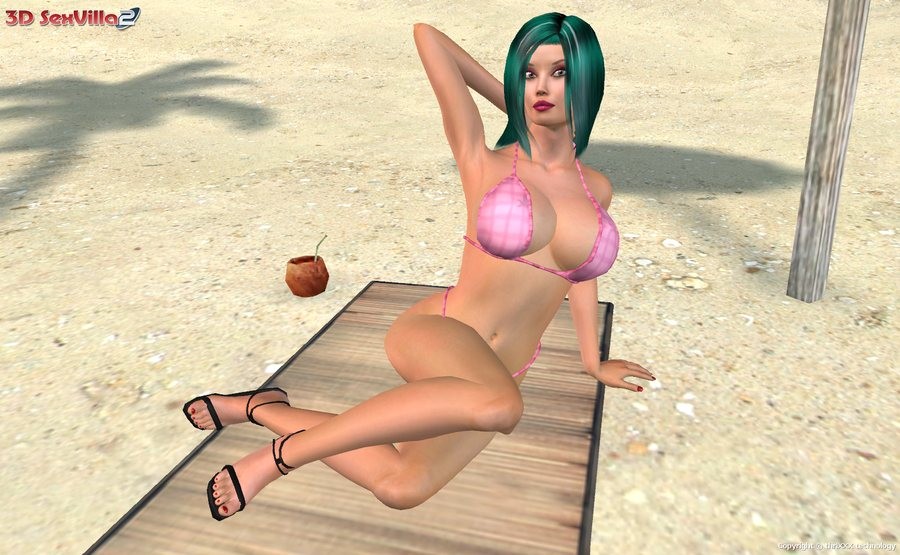 Busty 3d animierte Bikini Babe posiert am Strand
 #69337876