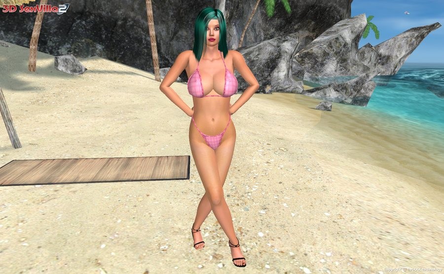 Busty 3d animated bikini babe posing at a beach #69337893