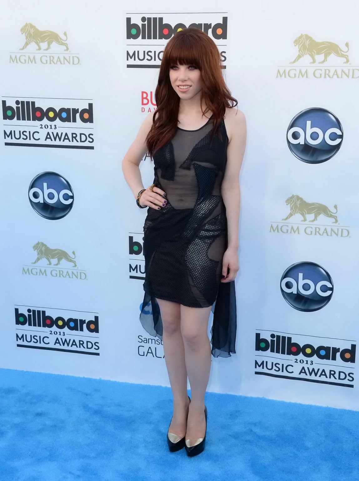 Carly Rae Jepsen braless wearing black transparent mini dress at the 2013 Billbo #75231977