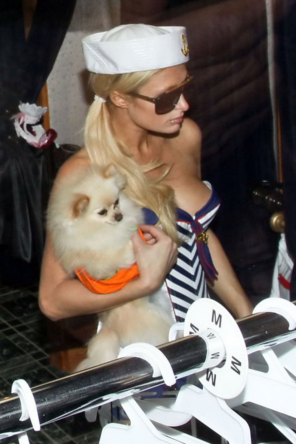 Paris Hilton trying on slutty sailor Halloween costume at Trashy Lingerie in Los #75328969