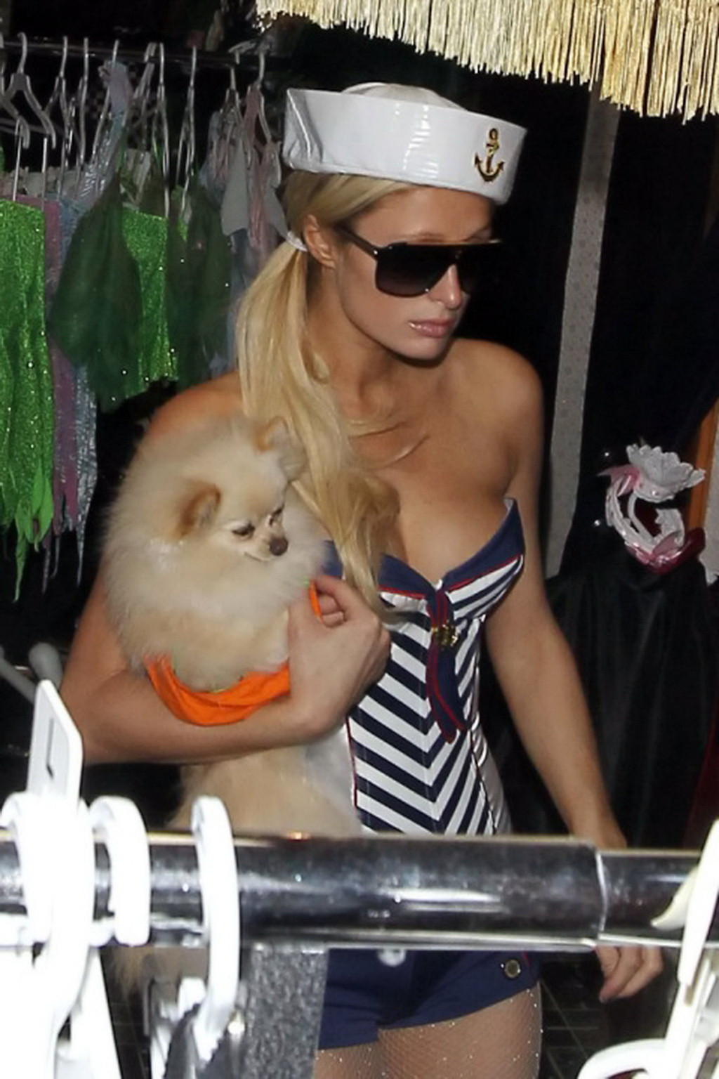 Paris Hilton trying on slutty sailor Halloween costume at Trashy Lingerie in Los #75328975