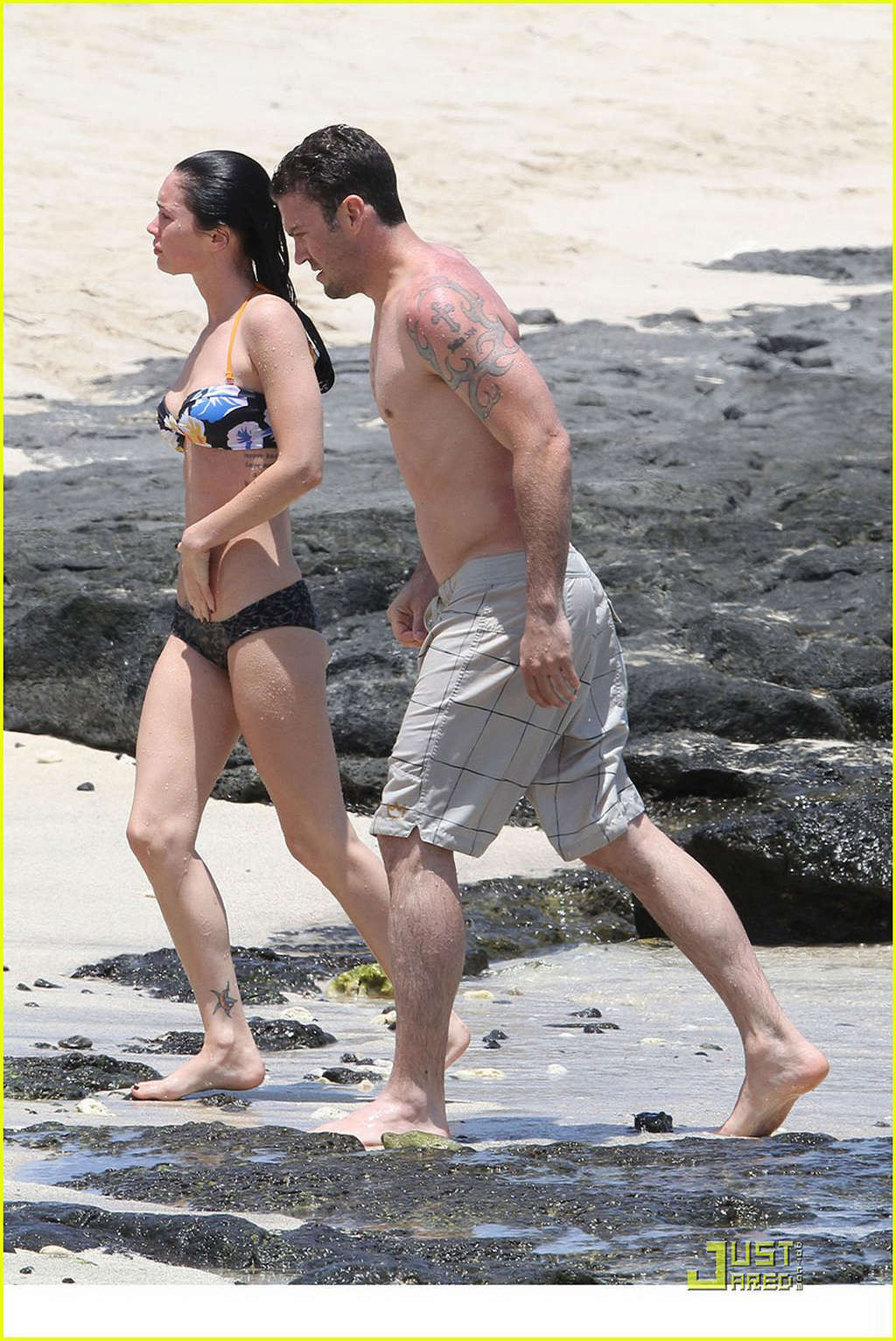 Megan Fox in bikini playing on beach with her boyfriend #75343187