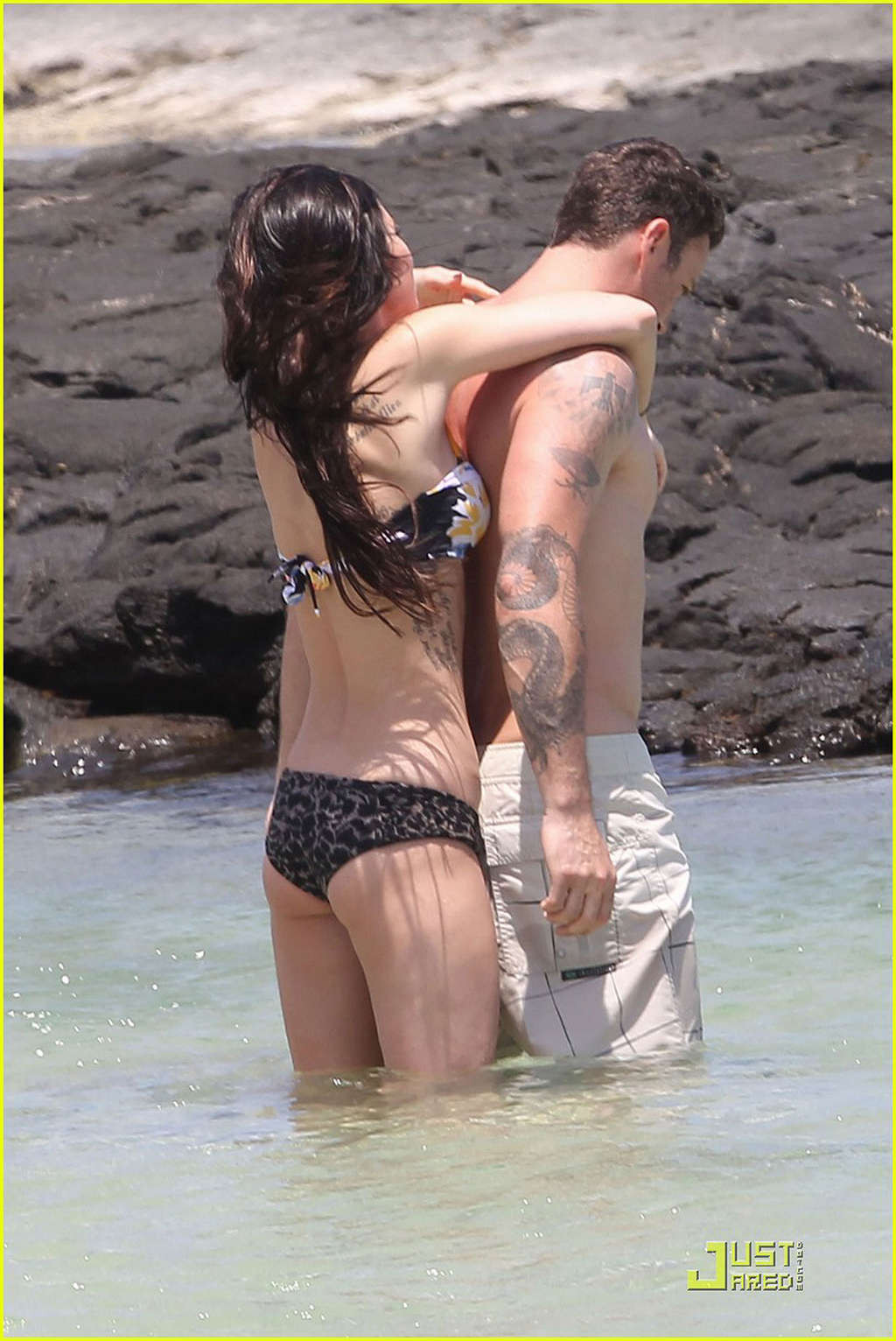 Megan Fox in bikini playing on beach with her boyfriend #75343195