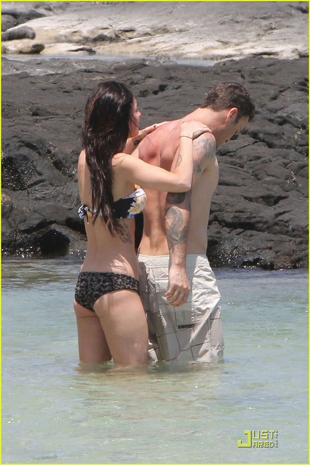 Megan Fox in bikini playing on beach with her boyfriend #75343202