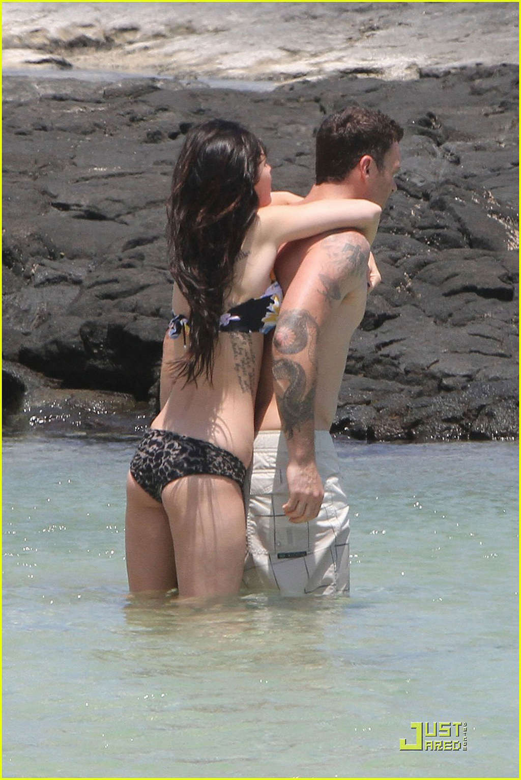 Megan Fox in bikini playing on beach with her boyfriend #75343207