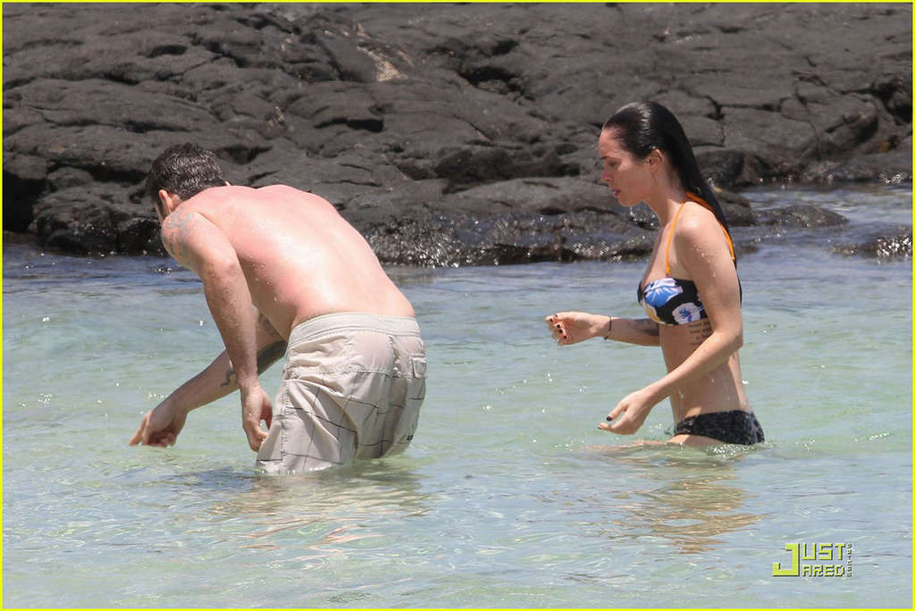 Megan Fox in bikini playing on beach with her boyfriend #75343224
