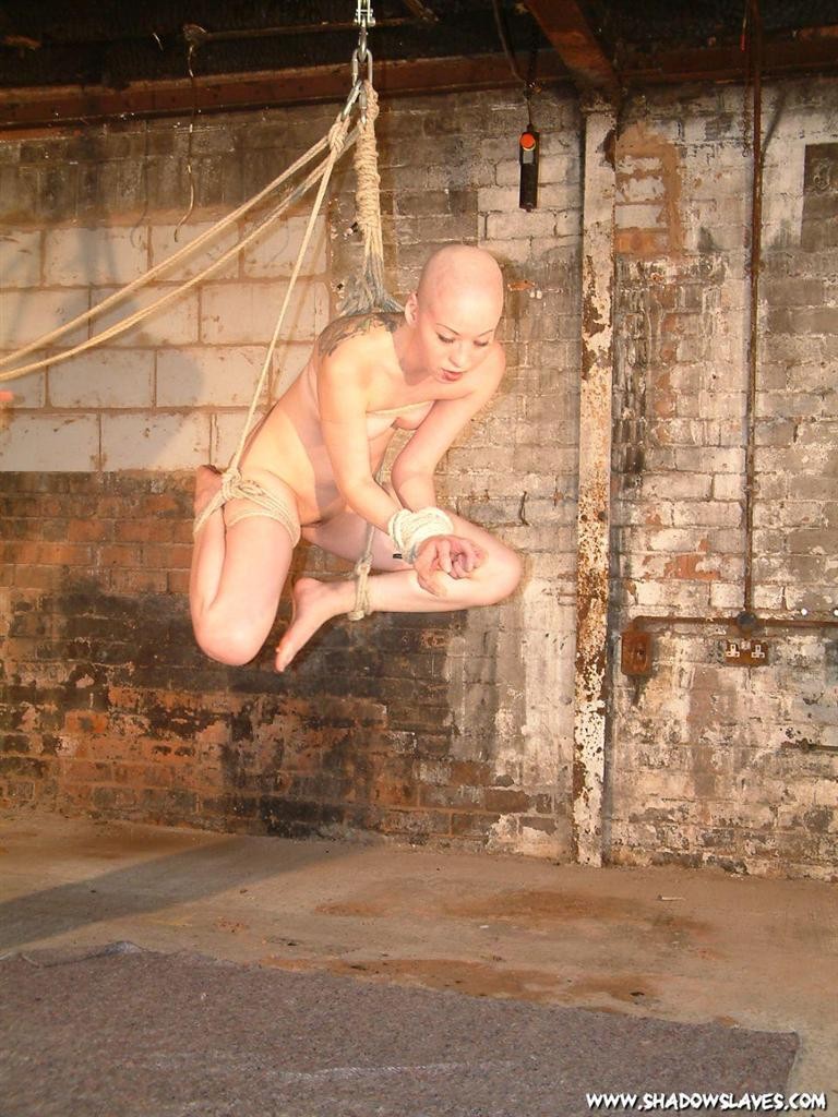 Bald asian slavegirl wriggles around in rope suspension bondage #69990807