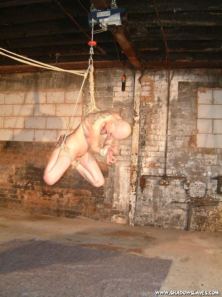 Bald asian slavegirl wriggles around in rope suspension bondage #69990816