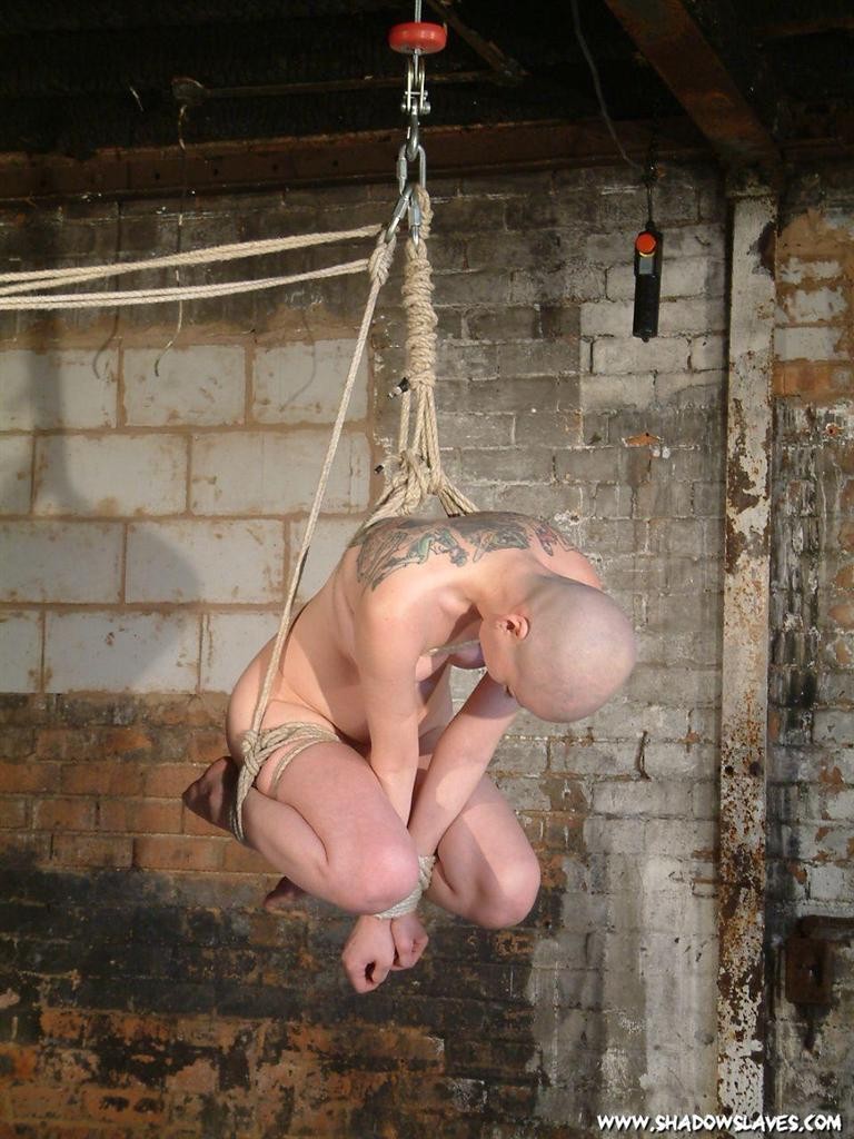 Bald asian slavegirl wriggles around in rope suspension bondage #69990839