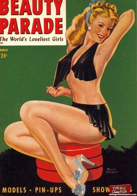 Several erotic vintage magazine cover babes getting naked #78491186