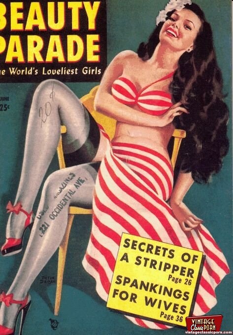Several erotic vintage magazine cover babes getting naked #78491190