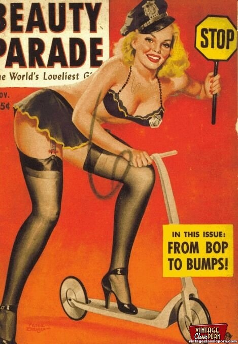 Several erotic vintage magazine cover babes getting naked #78491195