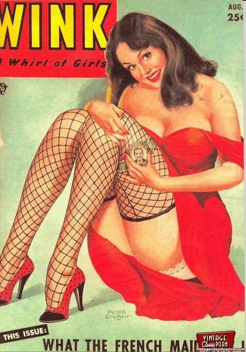 Diverse ragazze erotiche con copertina di rivista d'epoca che si spogliano
 #78491233