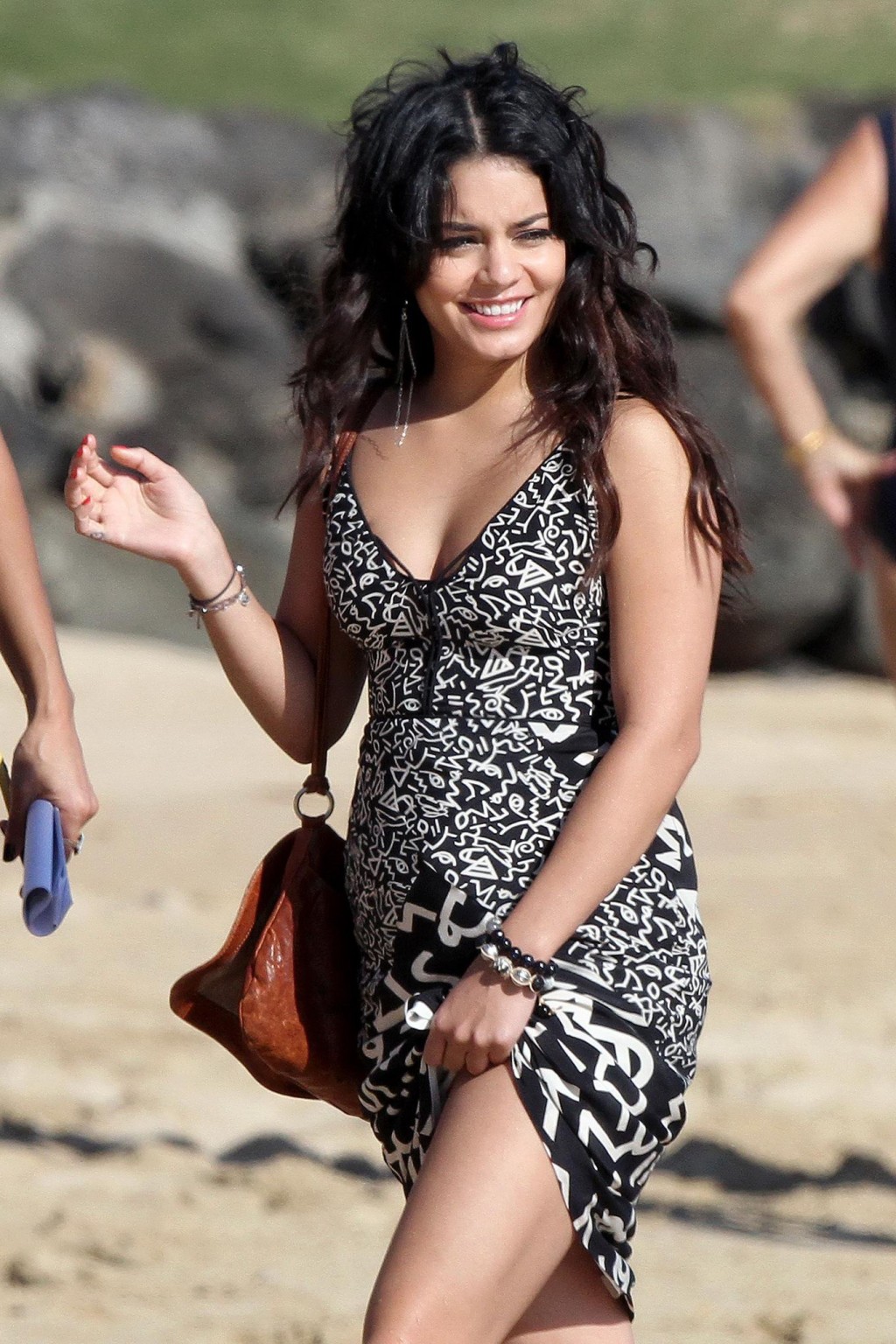 Vanessa Hudgens leggy pulling her dress up on a Hawaiian beach #75275194