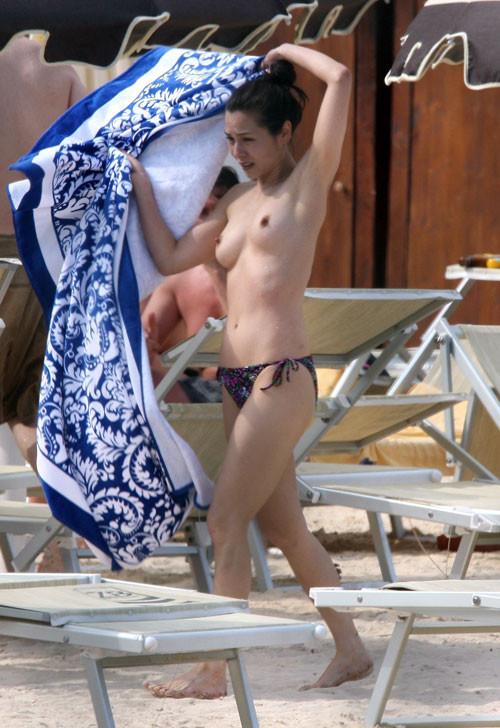 China Chow showing her nice tits on beach topless paparazzi pics #75417895