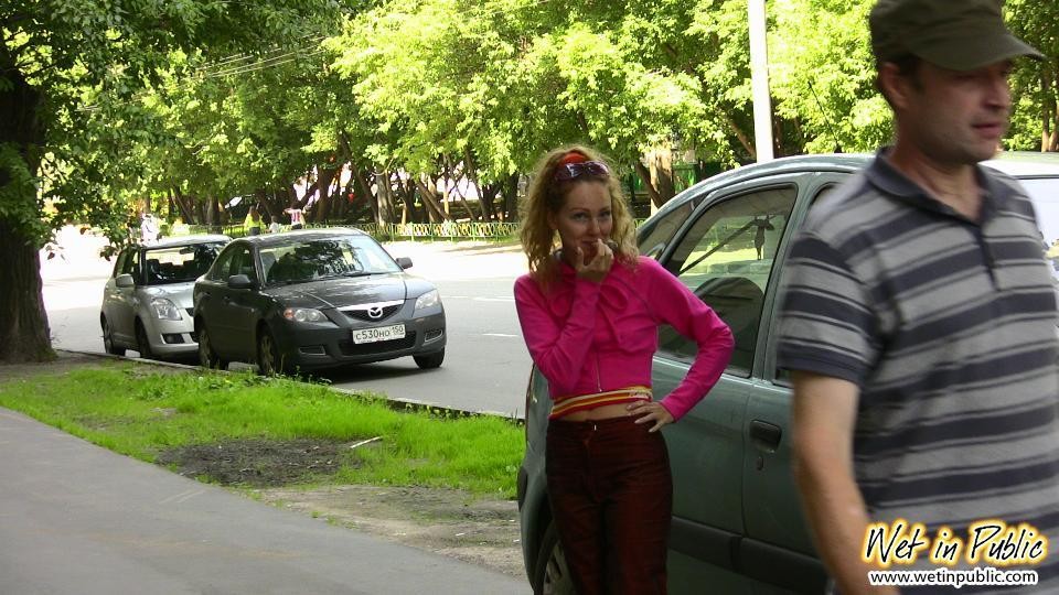 Real outdoor pissing trouble of a confused babe in the crimson pants #78594888