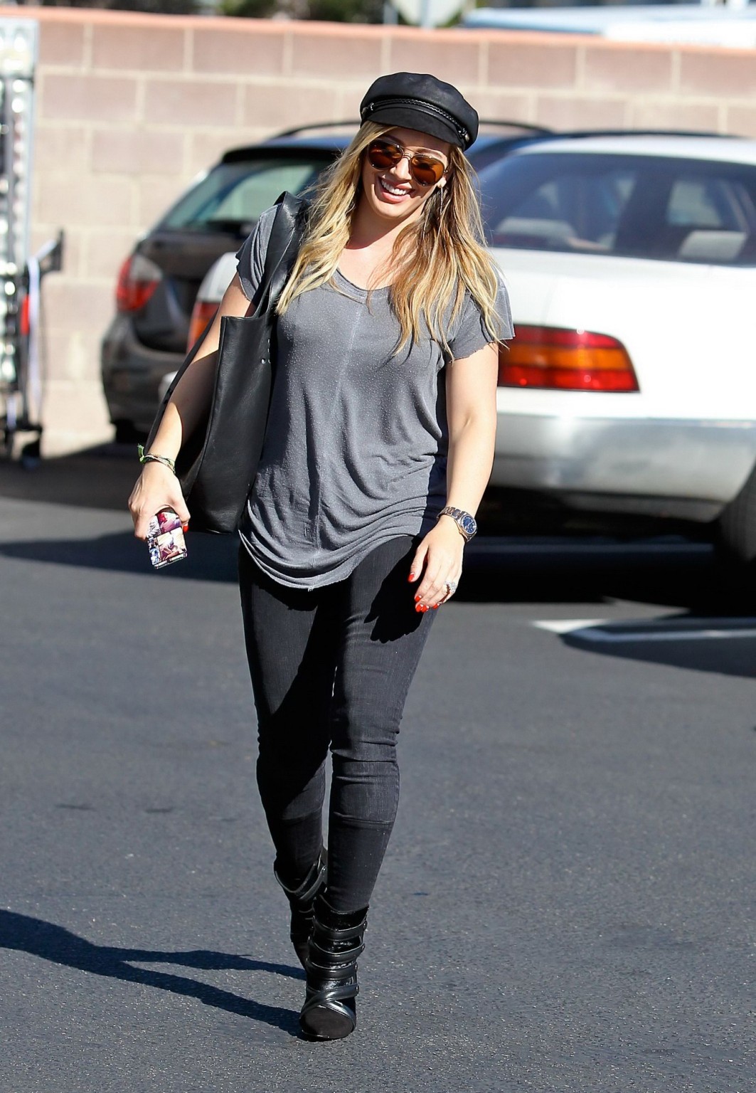 Hilary Duff showing hard pokies in a gray top and tight jeans out in Santa Monic #75213766