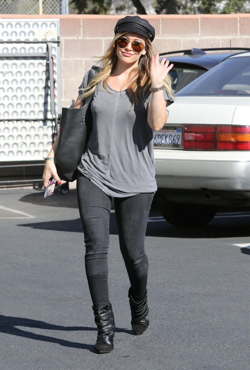 Hilary Duff showing hard pokies in a gray top and tight jeans out in Santa Monic #75213809