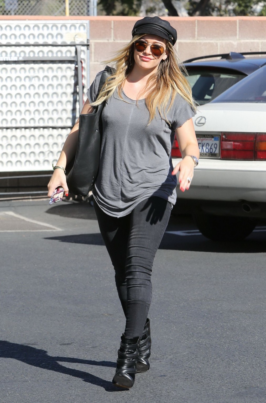 Hilary Duff showing hard pokies in a gray top and tight jeans out in Santa Monic #75213818
