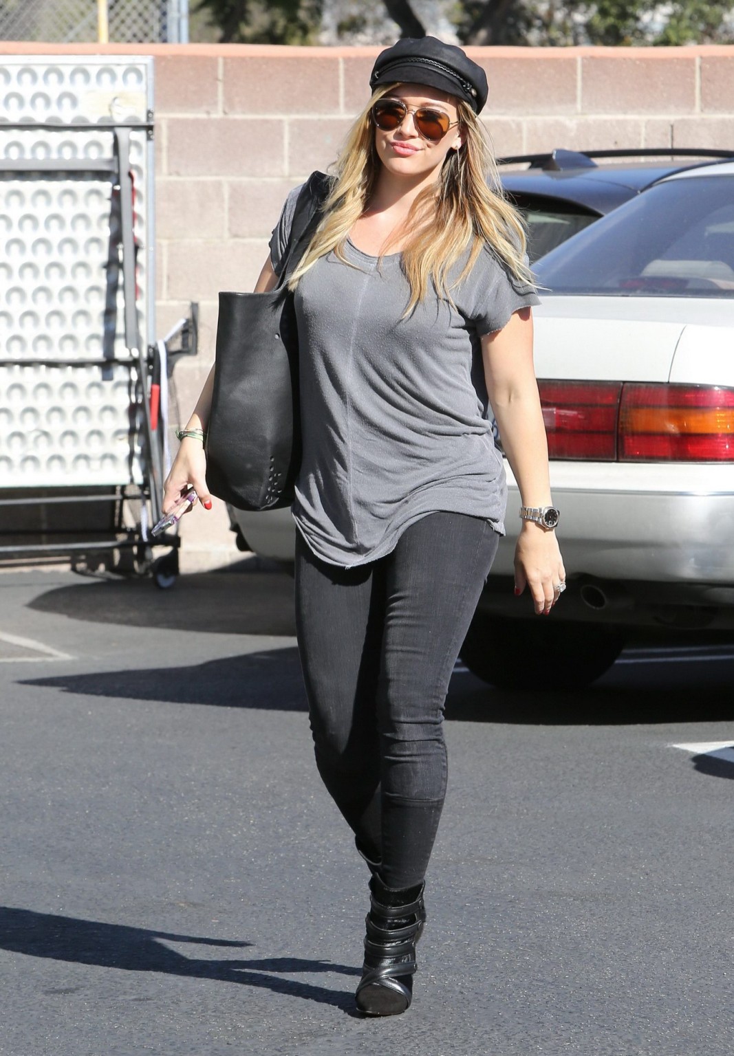 Hilary Duff showing hard pokies in a gray top and tight jeans out in Santa Monic #75213830