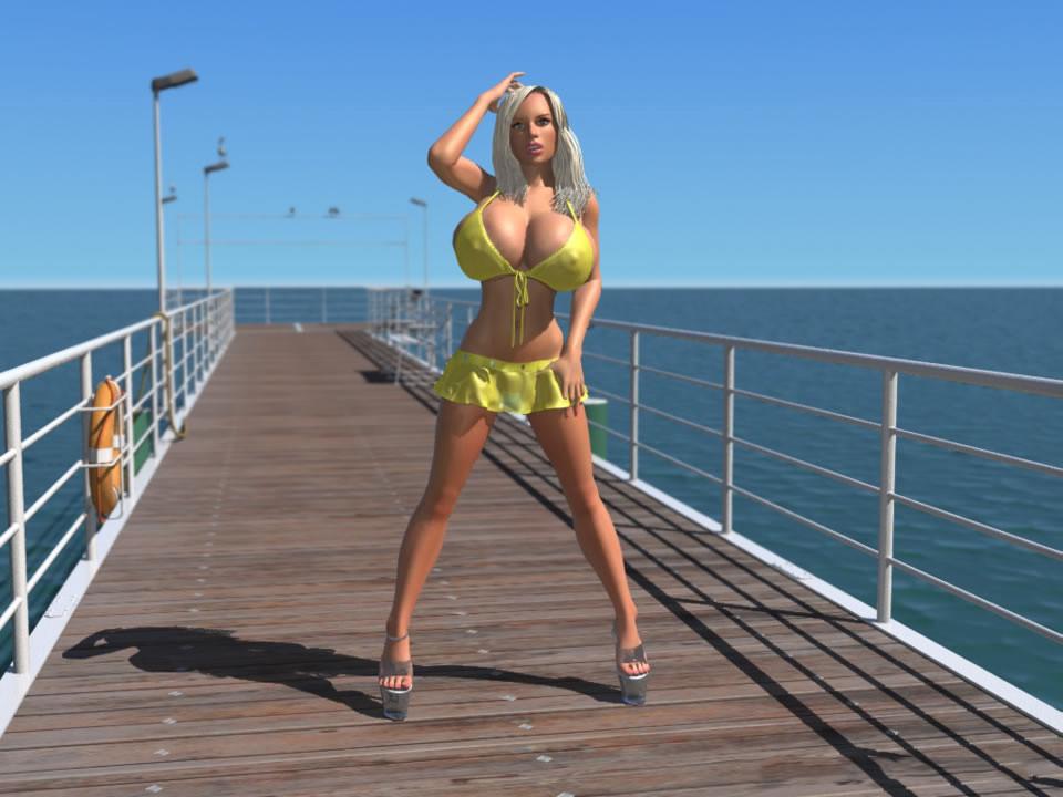 Sexy 3d bikini rubia caliente muestra sus grandes tetas en el muelle
 #67049756