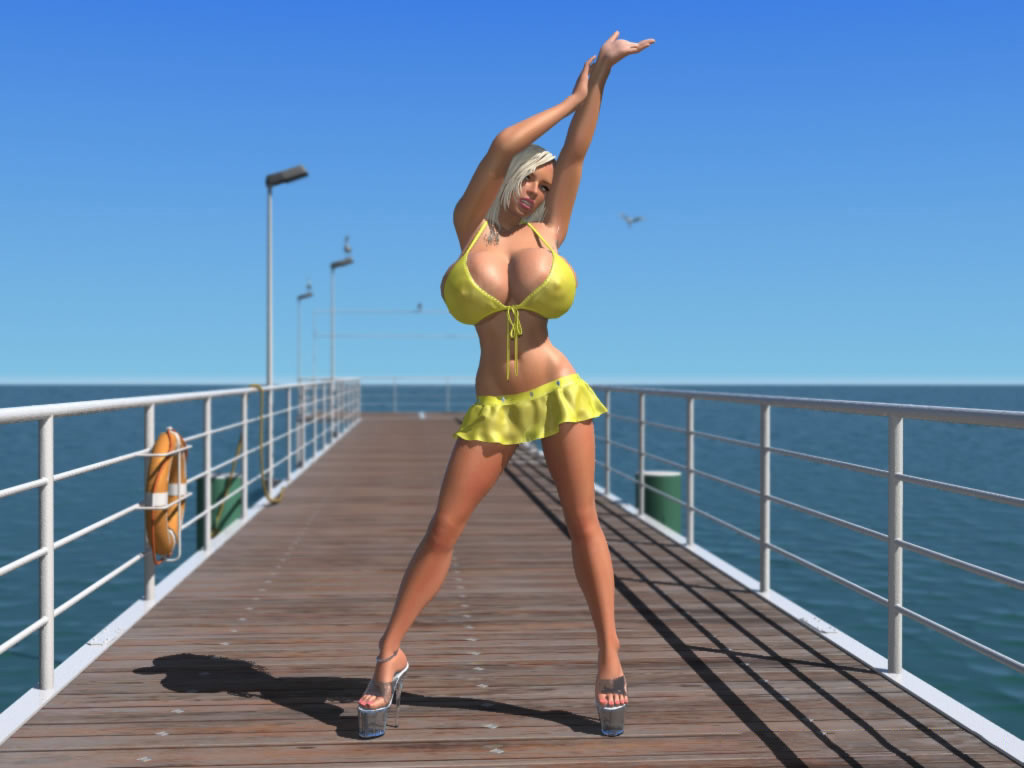 Sexy hottie bionda 3d in bikini mostra le sue grandi tette sul molo
 #67049764