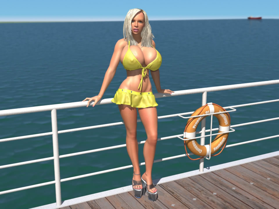 Sexy hottie bionda 3d in bikini mostra le sue grandi tette sul molo
 #67049778