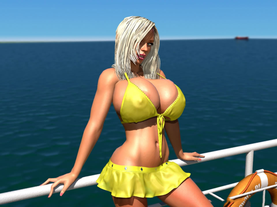 Sexy 3d bikini rubia caliente muestra sus grandes tetas en el muelle
 #67049786