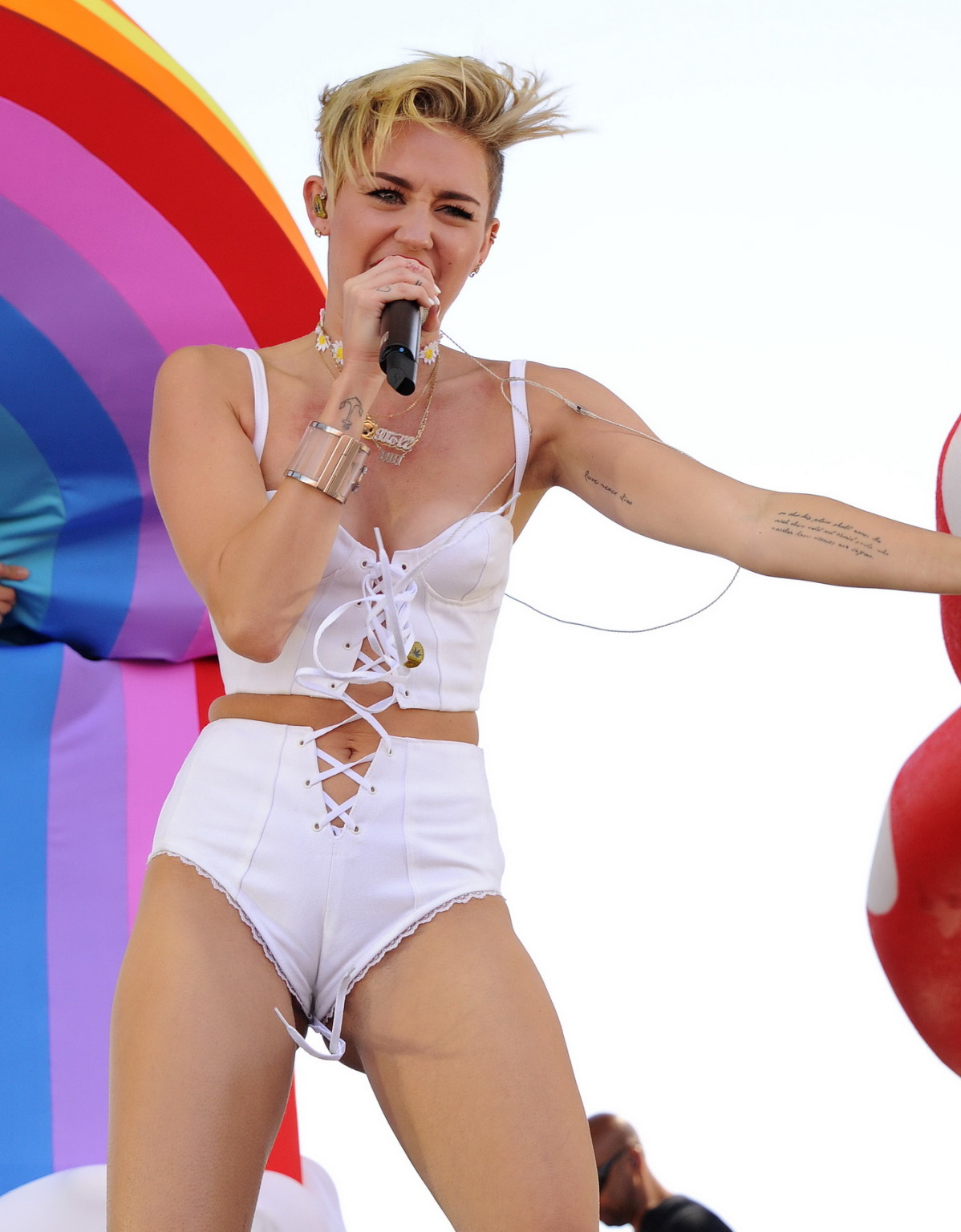 Miley Cyrus showing off her hot body in a tiny white outfit at iHeart Radio Musi #75217892