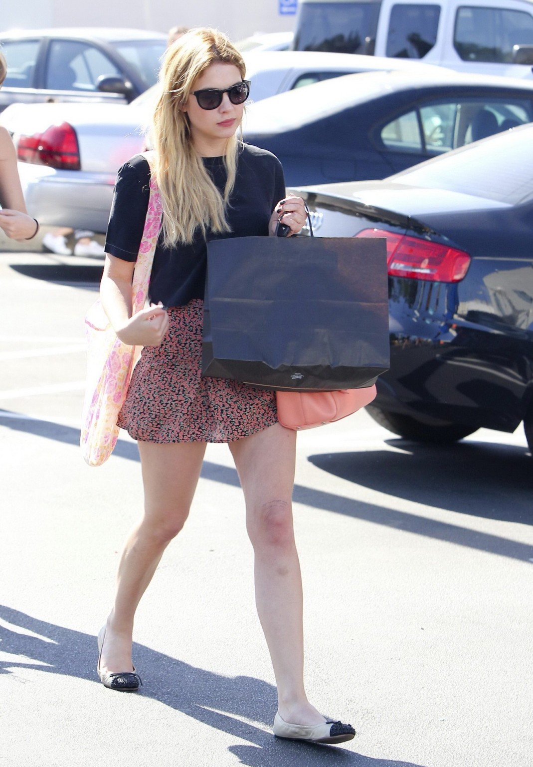Ashley Benson wearing fluttering see-thru mini skirt while shopping in Studio Ci #75234881