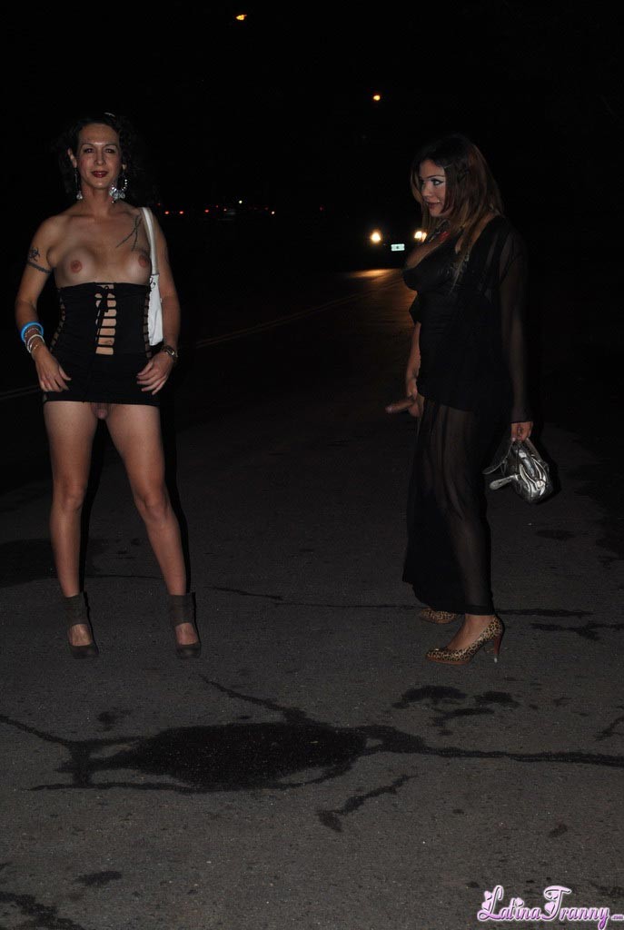 Nicole Montero and her tranny friend showing their cocks in public #79172441