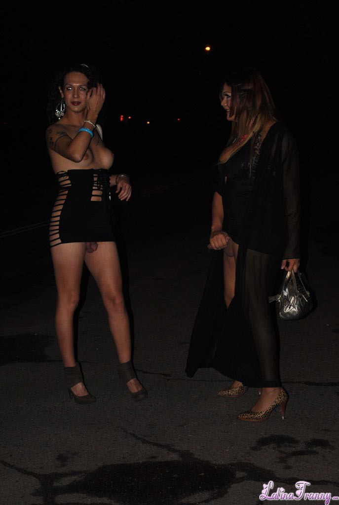 Nicole Montero and her tranny friend showing their cocks in public #79172462