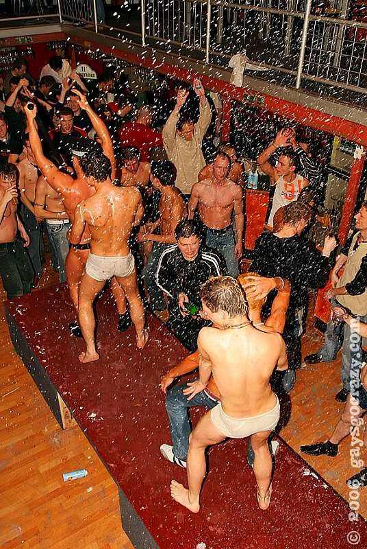 Gay strippers party with men licking whipped cream #77000662