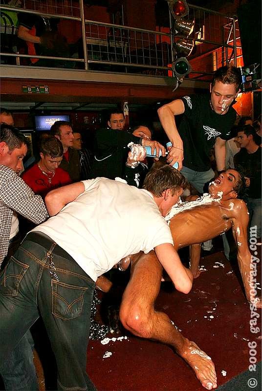 Gay strippers party with men licking whipped cream #77000686