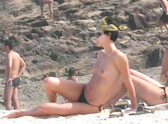 Celebrity Charlize Theron paparazzi nude boobs on the beach #75420325