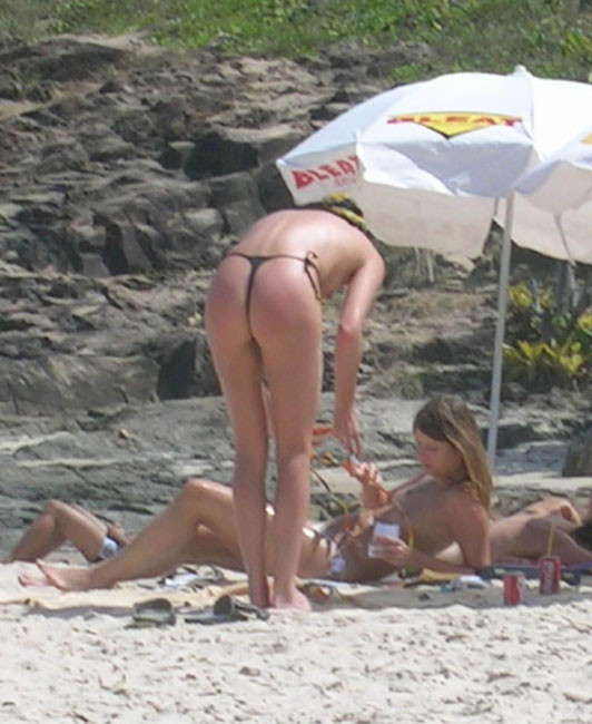 Celebrity Charlize Theron paparazzi nude boobs on the beach #75420391