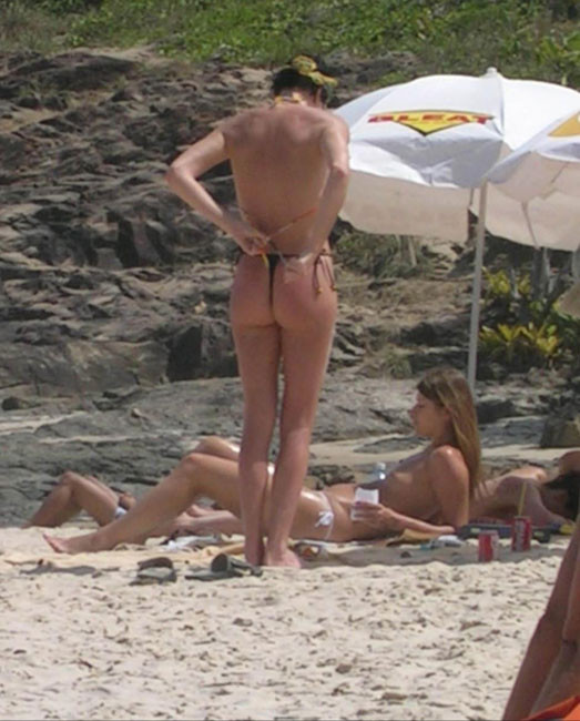 Celebrity Charlize Theron paparazzi nude boobs on the beach #75420397