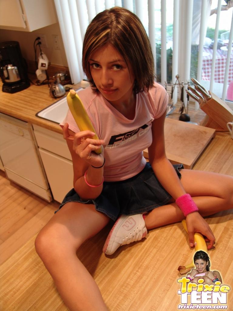 Brunette amateur teenie sucks on a banana sexy #79017773