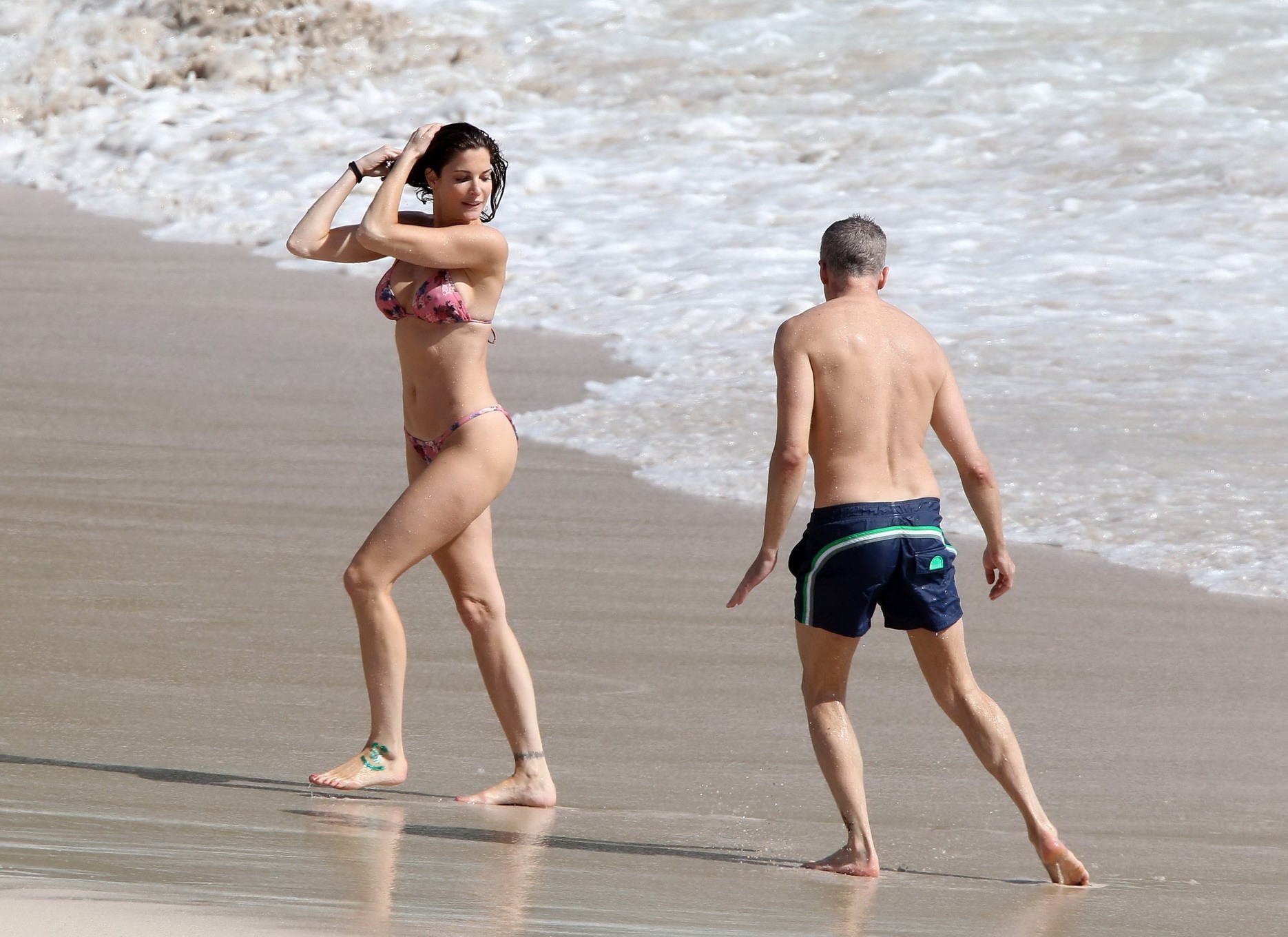 Stephanie Seymour wearing skimpy floral bikini at the beach in St.Barts #75208973