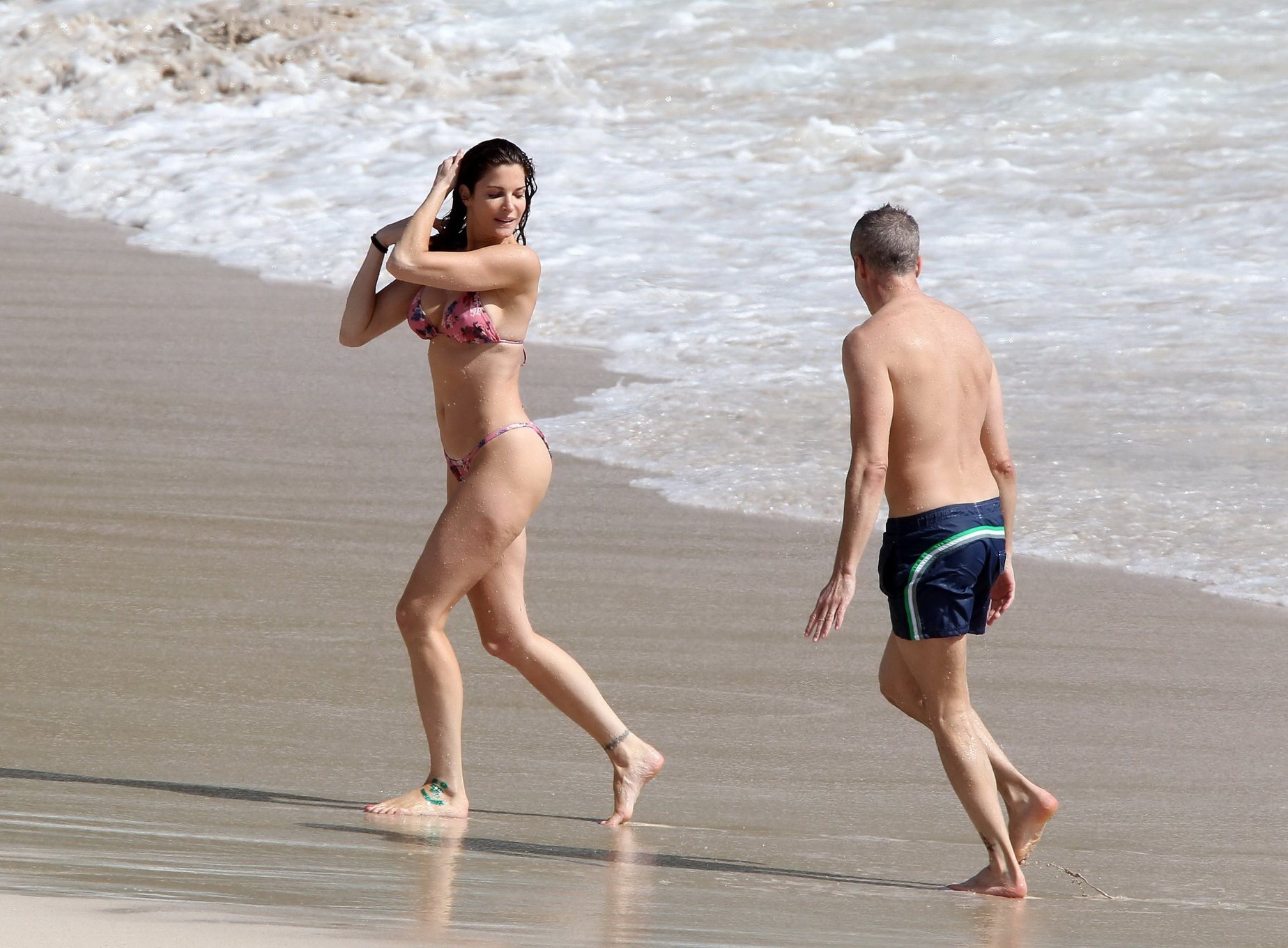 Stephanie Seymour wearing skimpy floral bikini at the beach in St.Barts #75208989