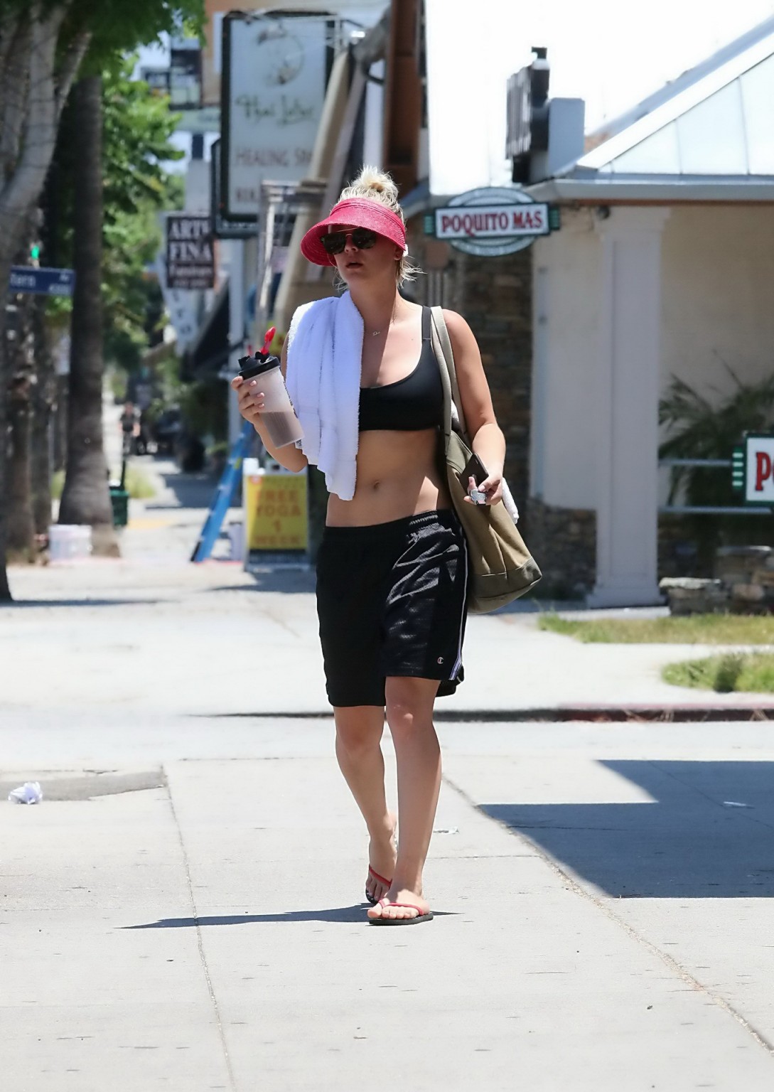 Kaley Cuoco busty in sports bra and shorts out in LA #75159302