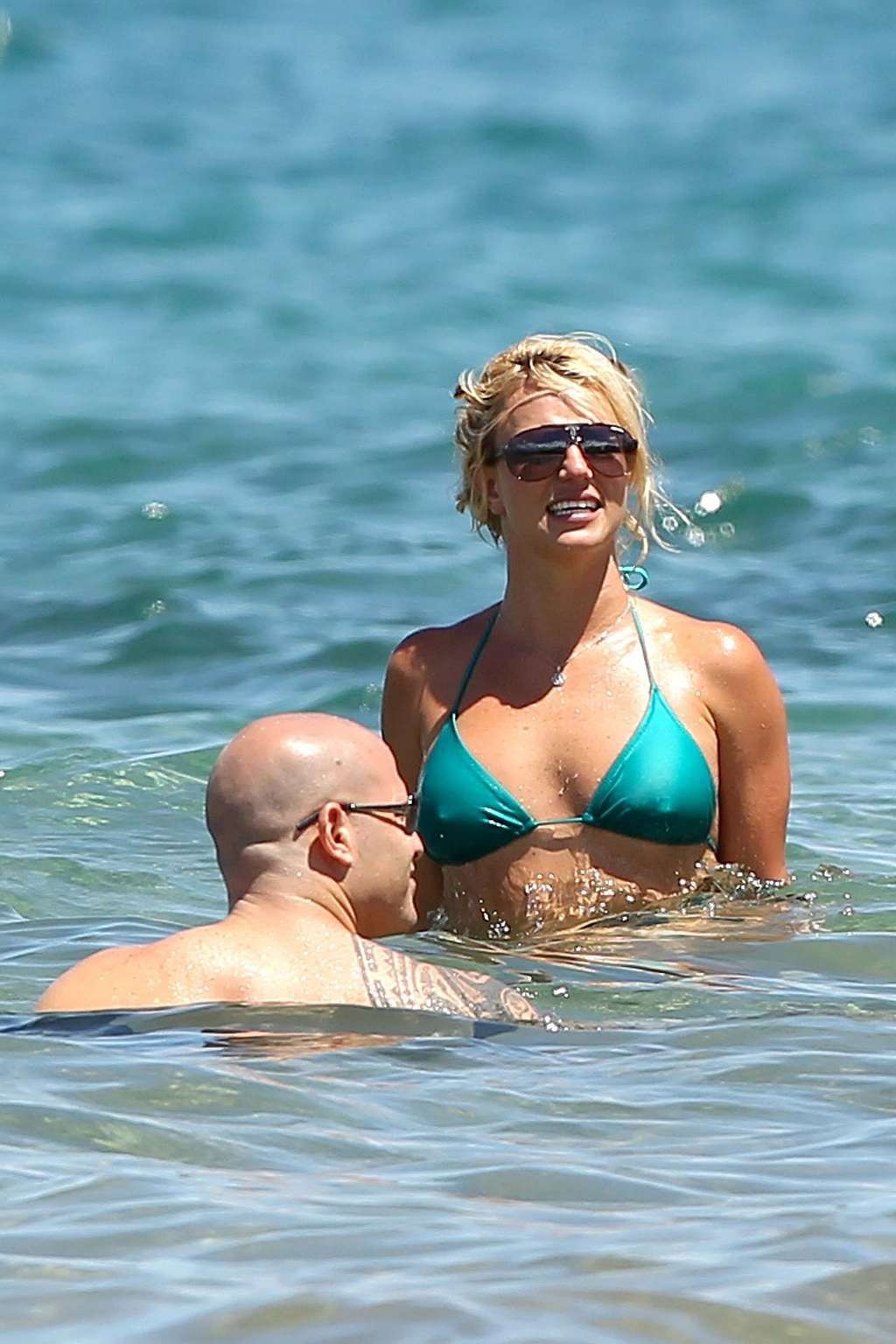 Britney Spears in green bikini on beach trying to fuck with her boyfriend in wat #75335275