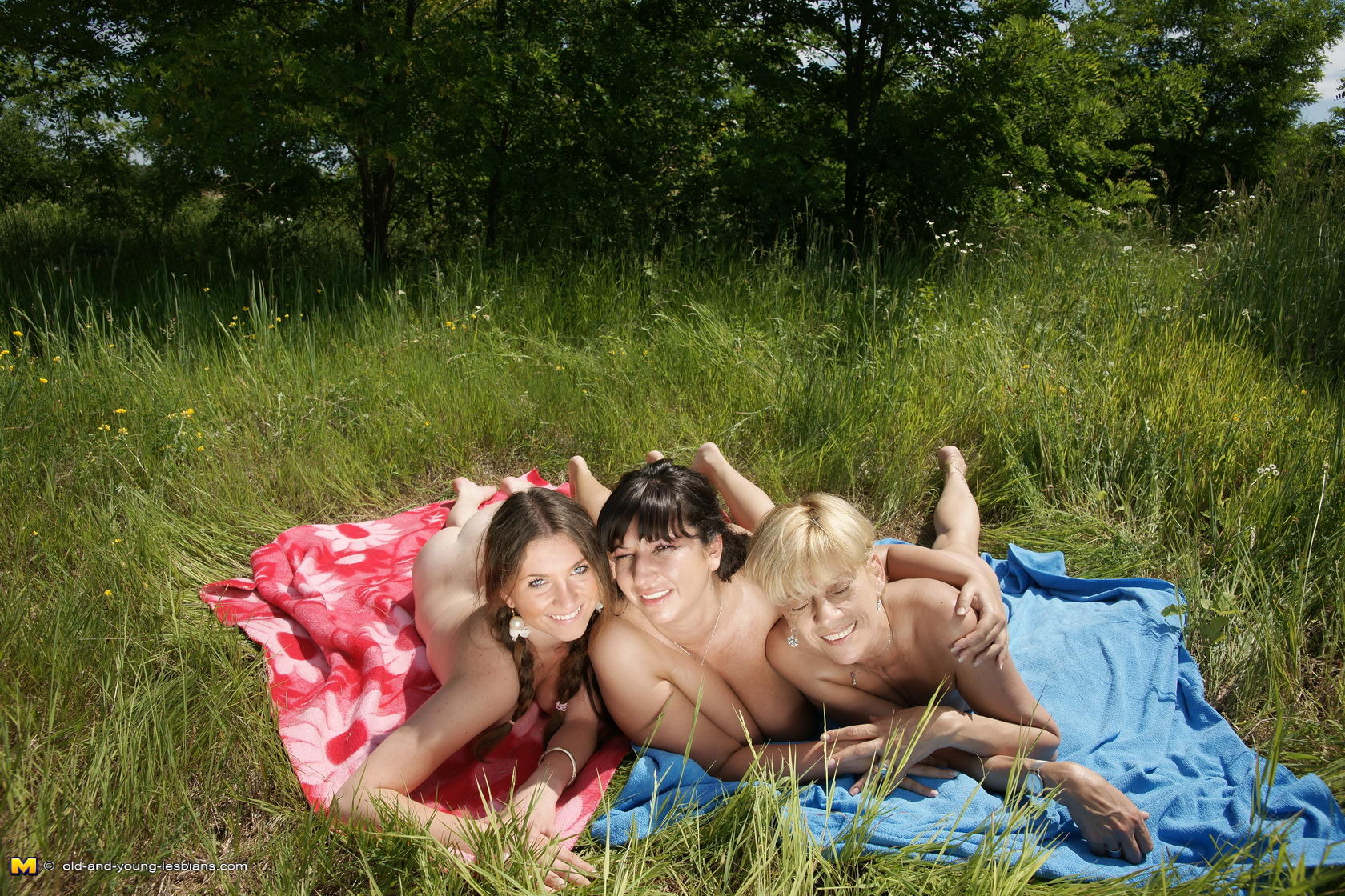 Three old and young lesbians having fun in the sun #68608998