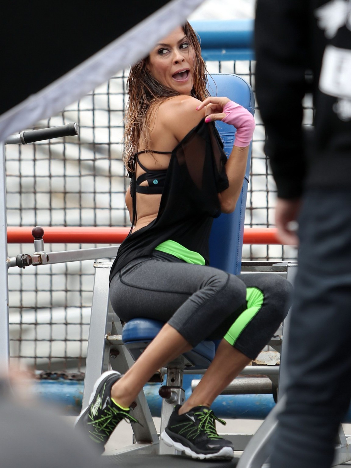 Brooke Burke wearing a sports bra on the set of a Sketchers photoshoot in LA #75198904