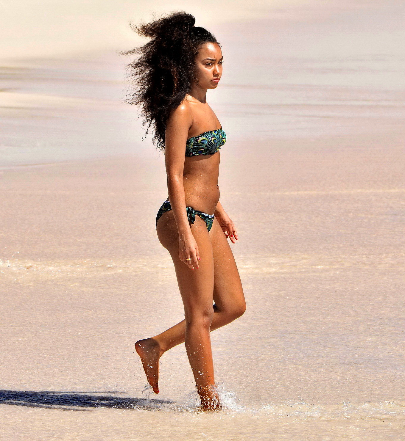 LeighAnne Pinnock shows off her ass wearing a peacock print tube bikini on a bea #75177049