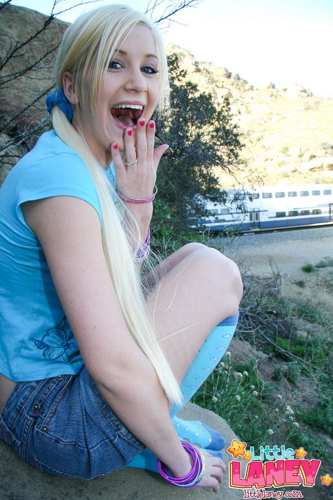 Blonde eighteen year old rubs her pussy through panties outdoors #78647978