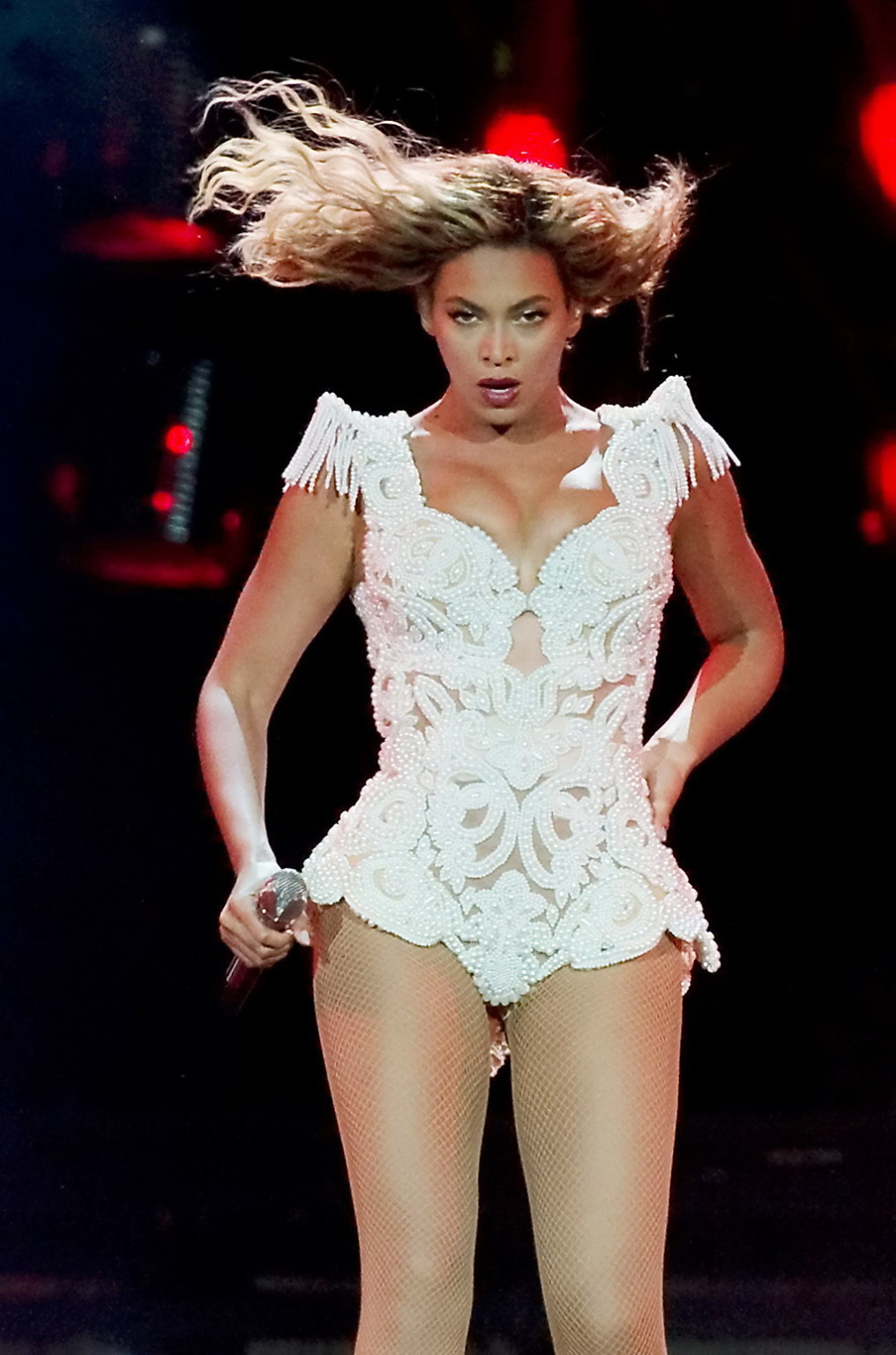 Beyonce Knowles wearing fishnets  various sexy bodysuits on stage at the Budweis #75219977