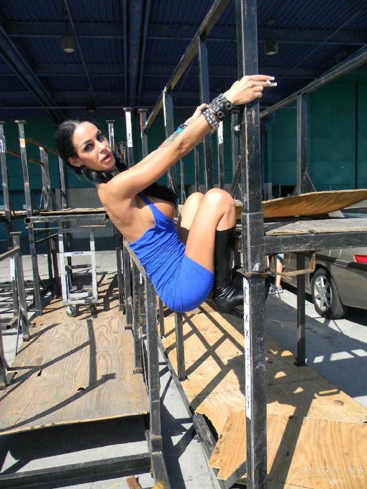 Angelina Valentine flashes her big fake latina tits out by the dumpster #77958293