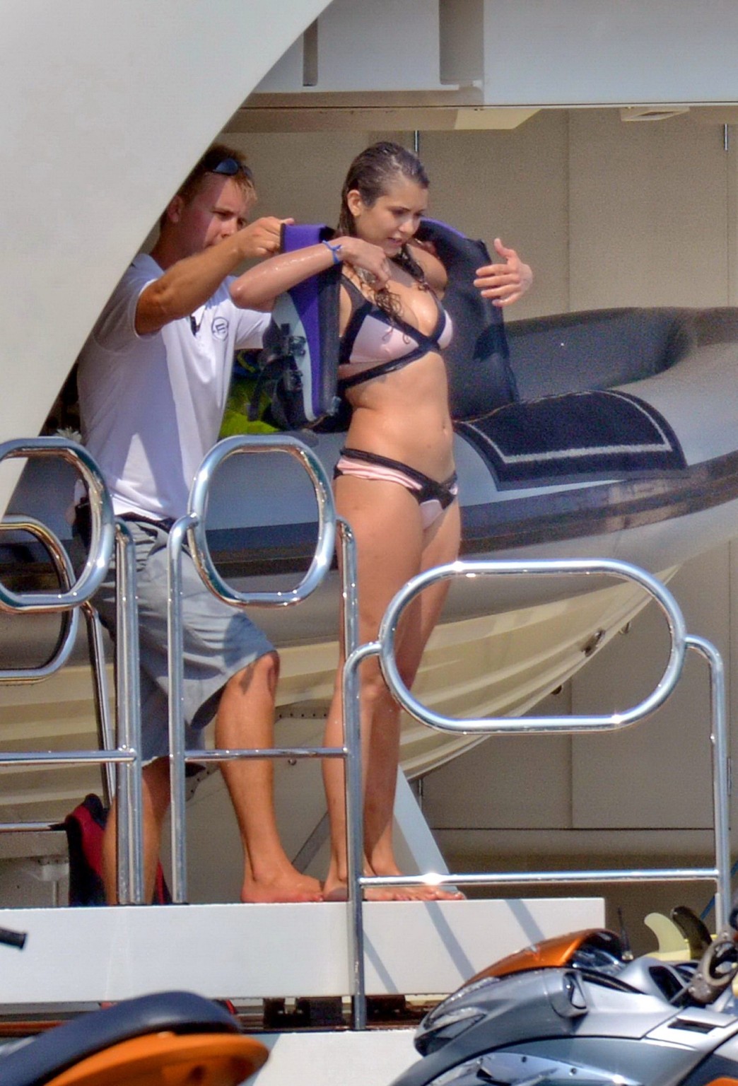 Nina Dobrev wearing a flesh colored bikini on a yacht in St Tropez #75193703