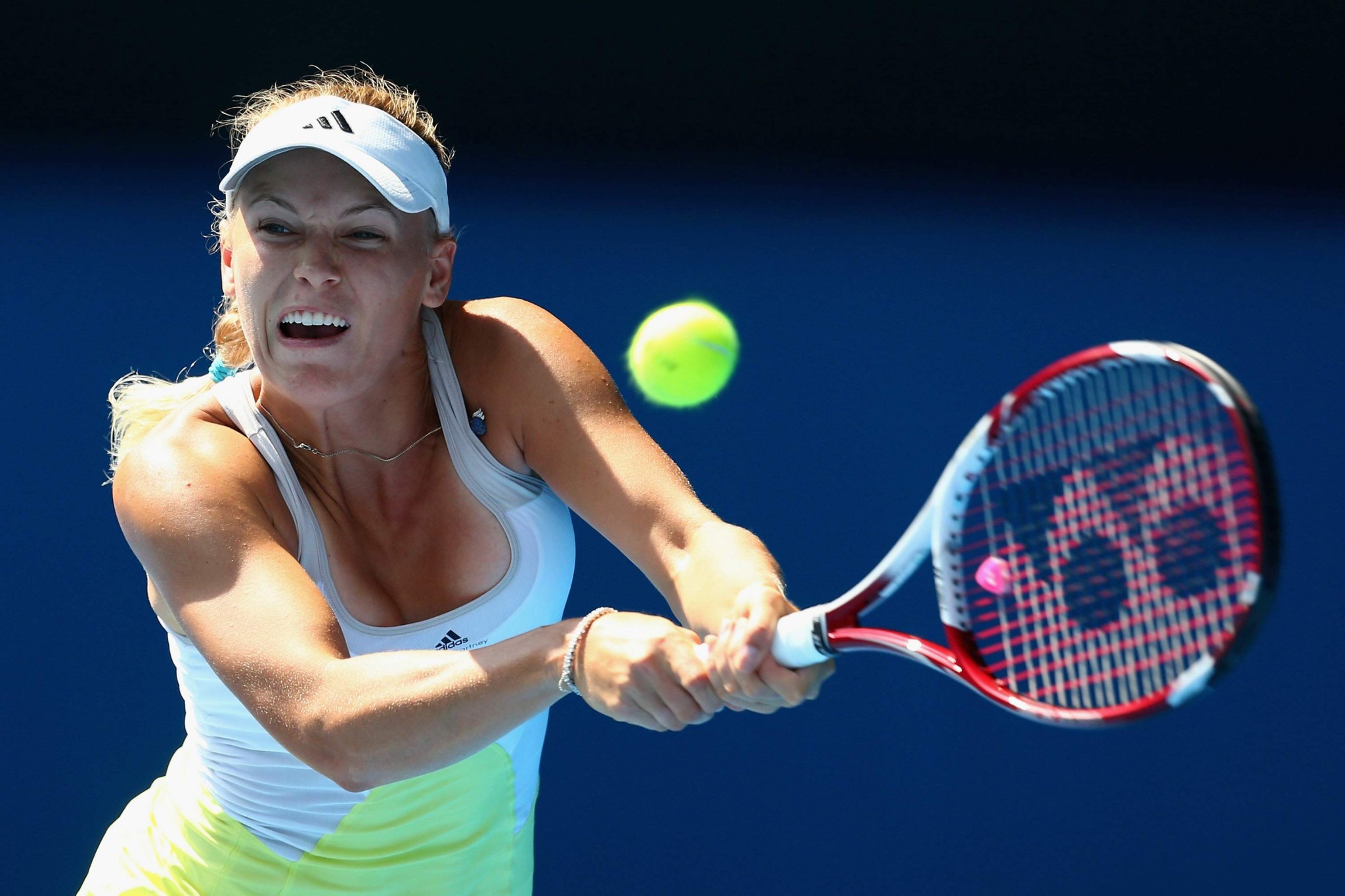 Caroline Wozniacki showing sweaty cleavage  camelote at the 2013 Australian Open #75243029